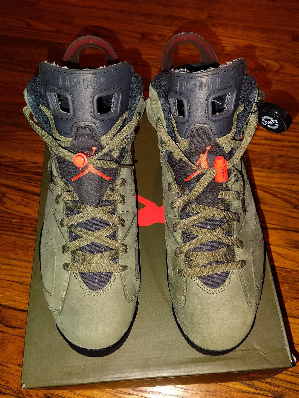 Nike Air Jordan 6 Men’s Size 12 Olive Green Basketball Shoes with Orange Accents